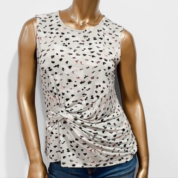 Dkny Tops - DKNY Medium Sleeveless Animal Print Front Gathered Ruching Twist Knot Knit Top